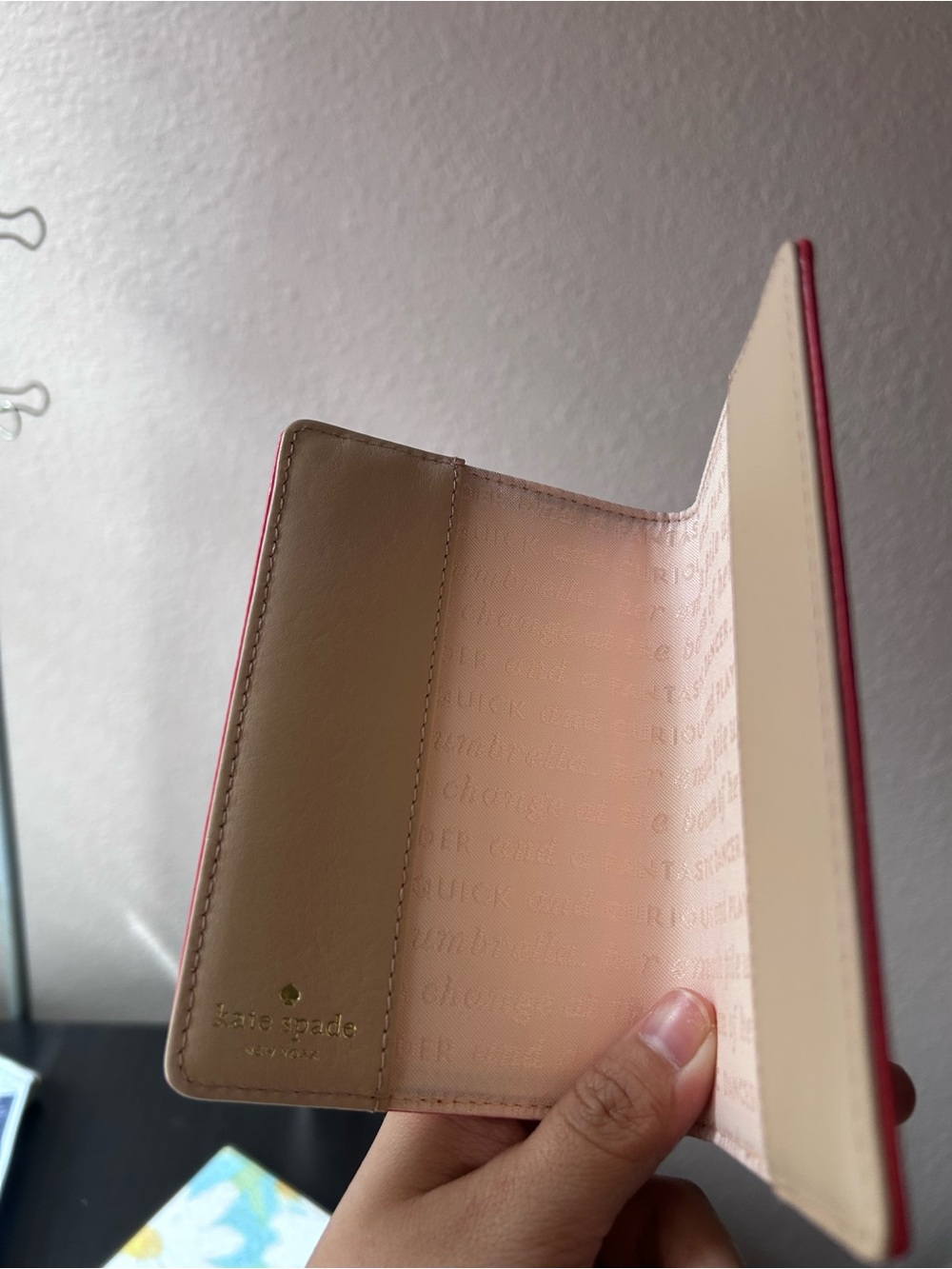 Kate Spade New York Floral Leather Passport Holder / Travel Wallet – Coral Pink - Picture 3 of 4